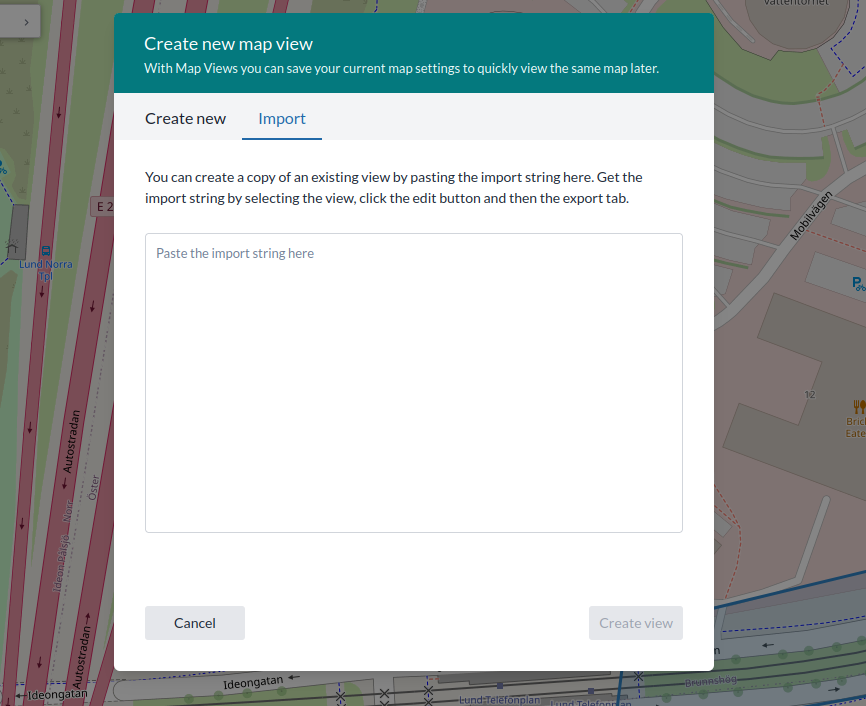Creating a map view from a pasted export string