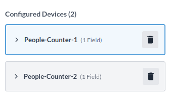 Der Abschnitt Configured devices, der die der Tabelle hinzugefügten Geräte auflistet