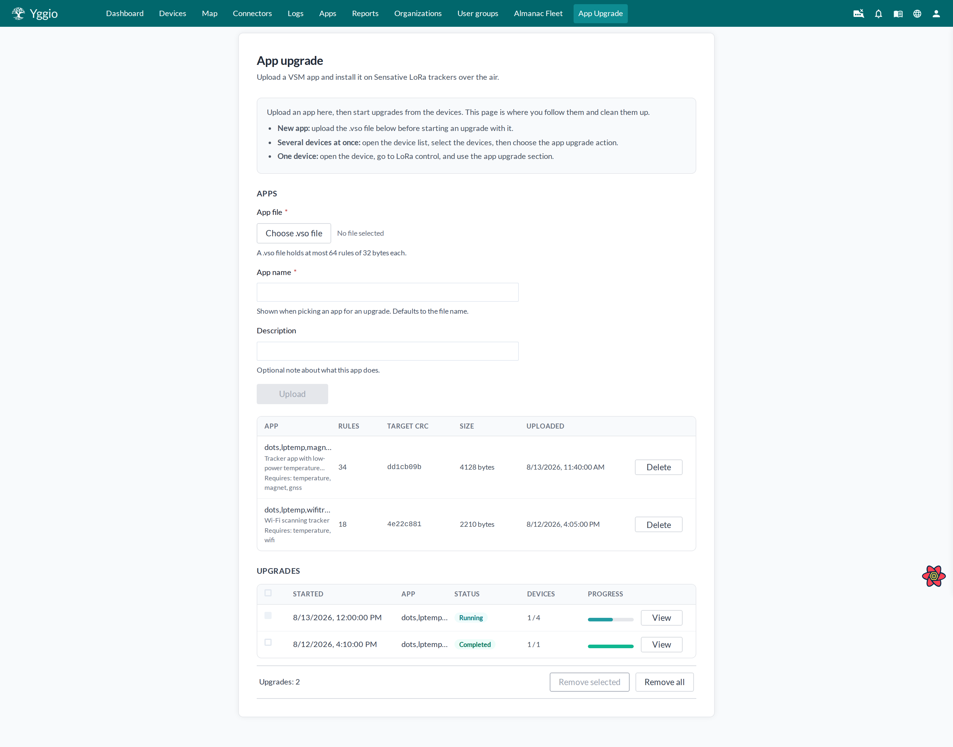 Die Seite App upgrade mit der App-Bibliothek und der Liste der Upgrades