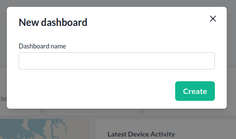 Der Dialog New dashboard mit dem Namensfeld und der Schaltfläche Create