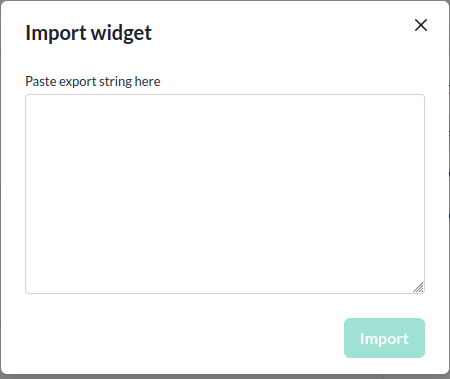 Dialogen Import widget med exportsträngen inklistrad
